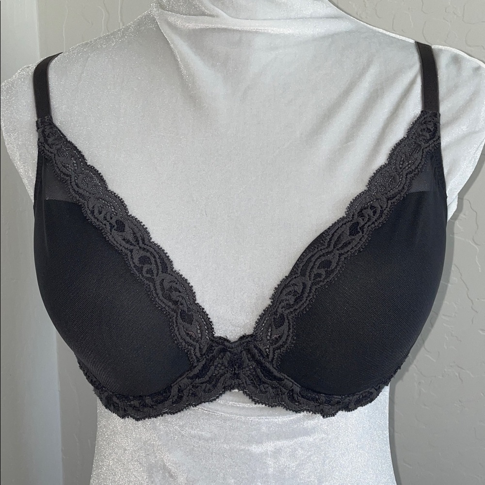 Natori charcoal gray padded lace bra, size 36D, EUC